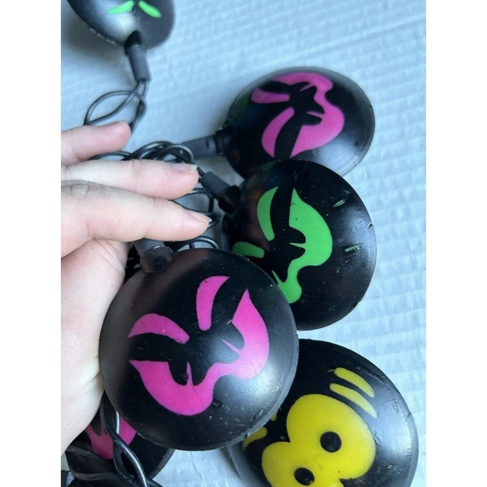 Halloween Blow Mold Spider Faces String Lights Blowmold Vtg 10 Light